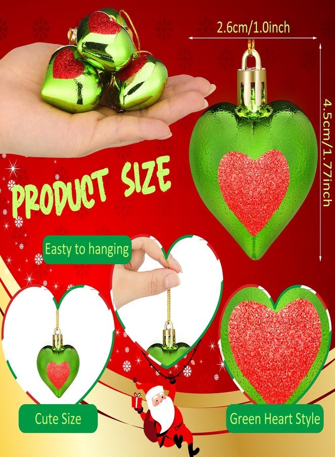 Lunmon 24 Pcs Lime Green Christmas Heart Ornaments 1.8 Inch Heart Shaped Hanging Ornaments for Christmas Tree Anniversary Wedding Party Decoration(Classic) - Image 2
